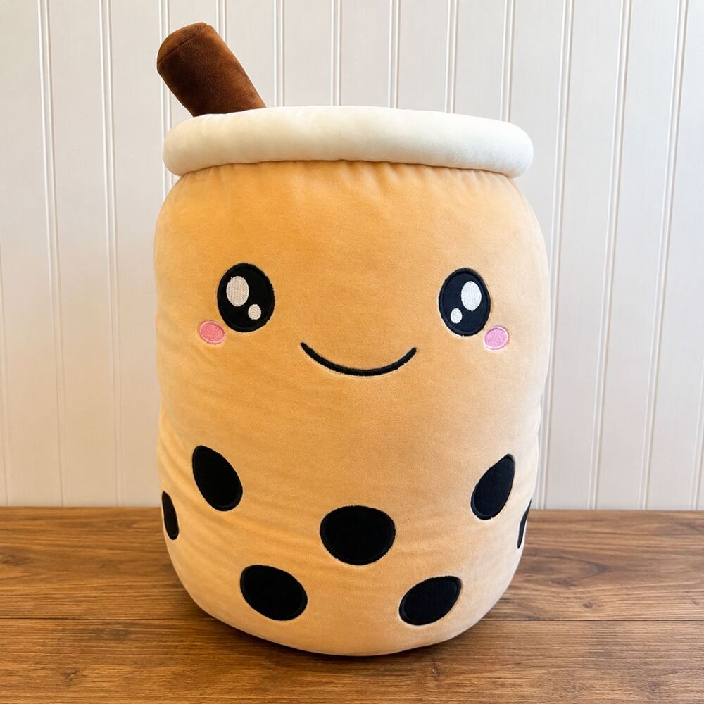 Kawaii Boba Tea Plush 17" Bubble Tea Stuffed Animal | Large Soft Cute Plush EUC